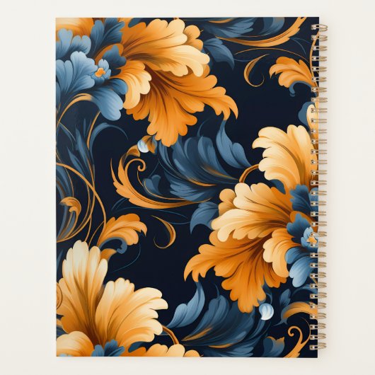 Pruisisch Blauw, Sinaasappel en Mosterd Rococo Vin Planner (Achterkant)
