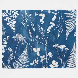 Pruisisch Indigo Blauw Cyanotype Varens Botanische Fleece Deken