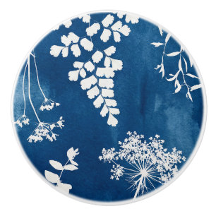 Pruisisch Indigo Blauw Cyanotype Varens Botanische Keramische Knop