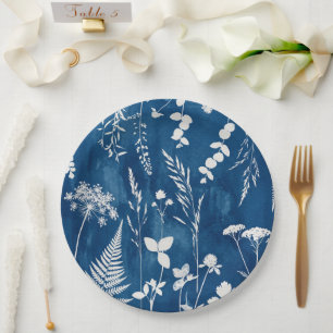 Pruisisch Indigo Blauw Cyanotype Varens Botanische Papieren Bordje