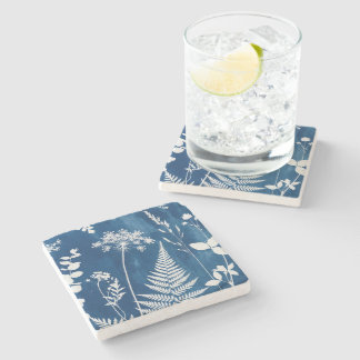 Pruisisch Indigo Blauw Cyanotype Varens Botanische Stenen Onderzetter