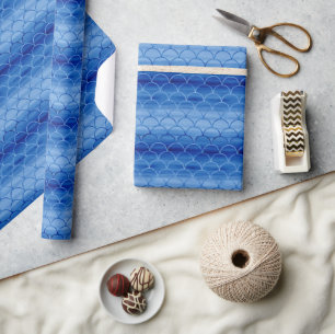 Pruisvormig blauw Waterverf - Schaalpatroon Cadeaupapier