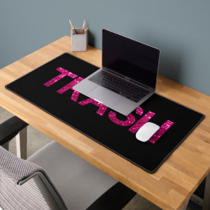 Prullenbak Roze Glitter op Zwart Bureaumat