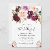 prune peinte violet rose faire-part de mariage (Devant)