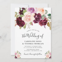 prune peinte violet rose faire-part de mariage