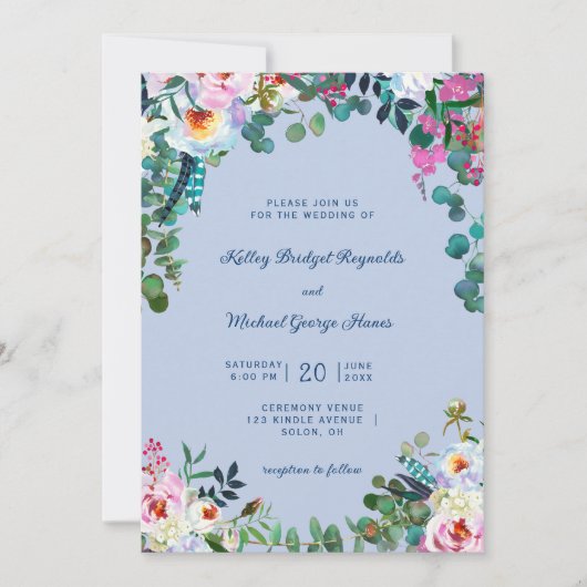 Prussian Blauw & Periwinkle Boho Paradijs Bloem Kaart (Voorkant)