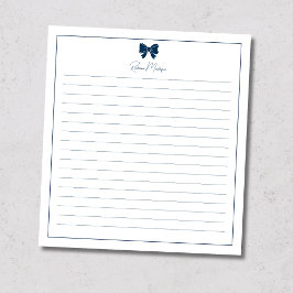 Prussian Blue Bow Border Custom Name Lined Notitieblok