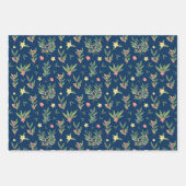 Prussian Blue, Green & Salmon Olive Branch Pattern Inpakpapier Vel (Voorkant)