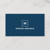 Prussian Blue Modern Elegant Simple Monogram Name Visitekaartje (Voorkant)