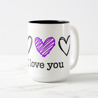 PS I Love You Dag Valentijnsdag Paarse Hart Tweekleurige Koffiemok