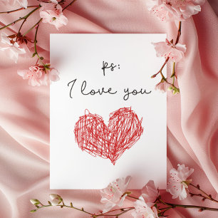 PS Je t'aime coeur Carte Saint Valentin