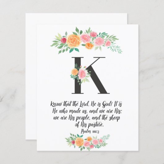 Psalm 100:3, Letter K, waterverf-scriptkaart (Voorkant / Achterkant)