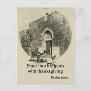 Psalm 100:4 op de achtergrond van de muren van Jer Briefkaart