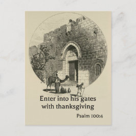 Psalm 100:4 op de achtergrond van de muren van Jer Briefkaart