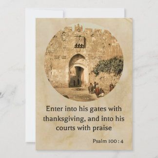 Psalm 100:4 op een prachtig bijbelachtig wenskaart feestdagenkaart