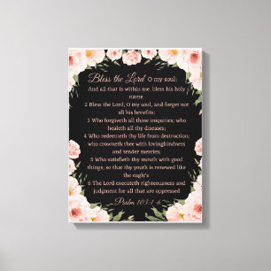Psalm 103:1-6 Wall Art Canvas - Zwart Bloemen Prin Afdruk