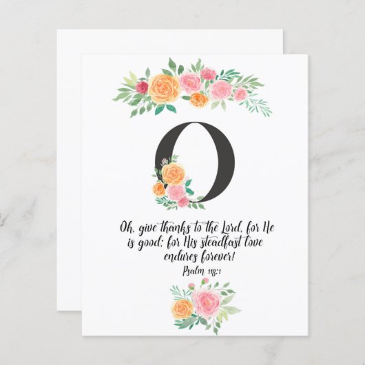 Psalm 118:1, letter O, waterverf scriptkaart (Voorkant / Achterkant)