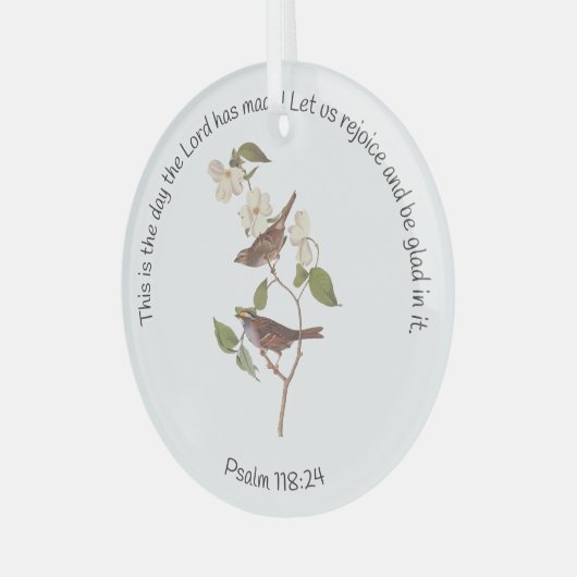 Psalm 118:24 Bijbelverse en Sparrow Paar Glas Ornament (Voorkant links)