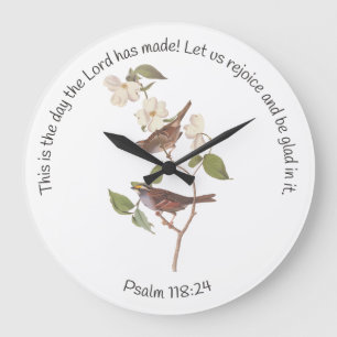 Psalm 118:24 Bijbelverse en Sparrow Paar Grote Klok