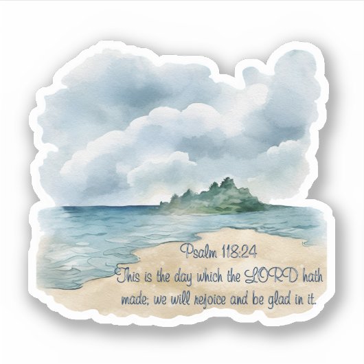 Psalm 118:24 Dit is het bewolkte strandtafereel Sticker (Voorkant)