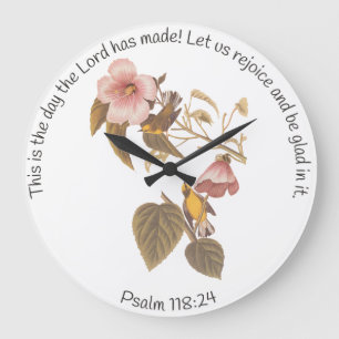 Psalm 118:24 en Blauwe Winged Gele Warbler Bird Grote Klok