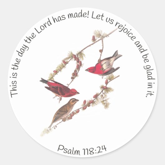 Psalm 118:24 en drie rode vogels ronde sticker (Voorkant)