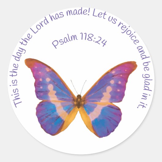 Psalm 118:24 en Waterverf Butterfly Ronde Sticker (Voorkant)