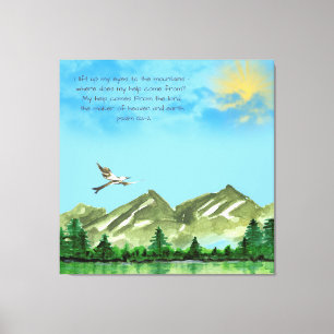 PSALM 121:1-2 "IK HEF MIJN OGEN OP NAAR DE BERGEN" CANVAS AFDRUK
