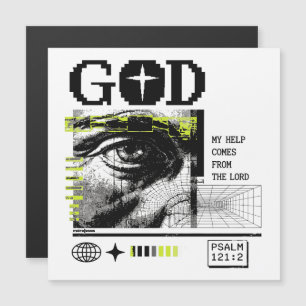 Psalm 121:2 Neon Lime Oog van God CRT Glitch Kunst