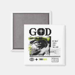 Psalm 121:2 Neon Lime Oog van God CRT Glitch Kunst Magneet