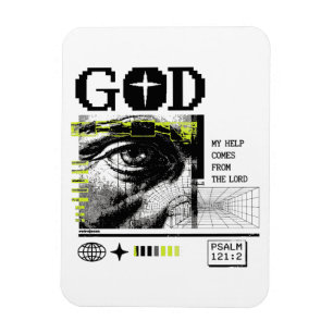 Psalm 121:2 Neon Lime Oog van God CRT Glitch Kunst Magneet