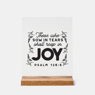 Psalm 126:5 Schrift Typografie – Oogsten in Blijds Acryl Bord