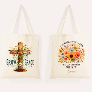 Psalm 136:1 2 Petrus 3:18 Christelijk Bijbelcita Tote Bag