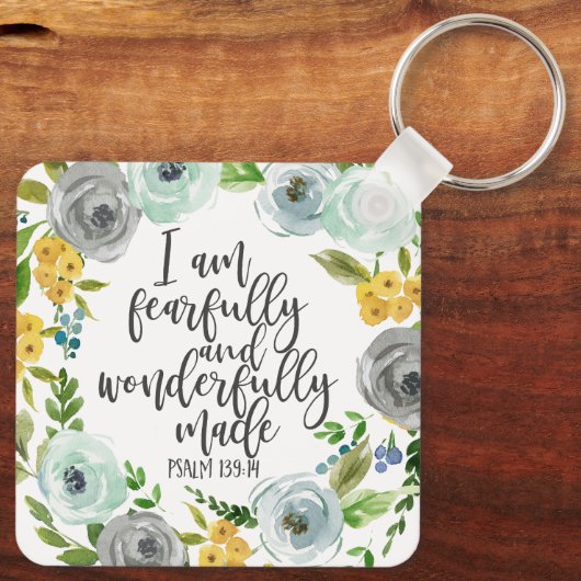 Psalm 139:14 Vreemd en prachtig gemaakt bloemen Sleutelhanger (Achterkant)