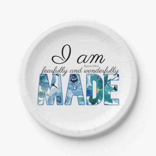 Psalm 139:14: Vrezend en wonderlijk gemaakt Papieren Bordje (Voorkant)