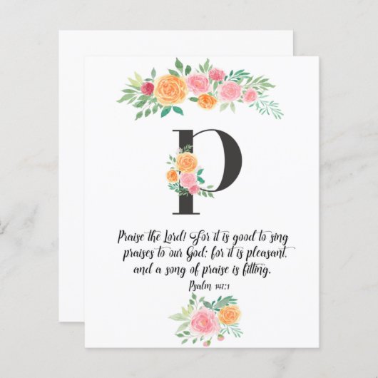 Psalm 147:1, Letter P, waterverf scriptkaart (Voorkant / Achterkant)