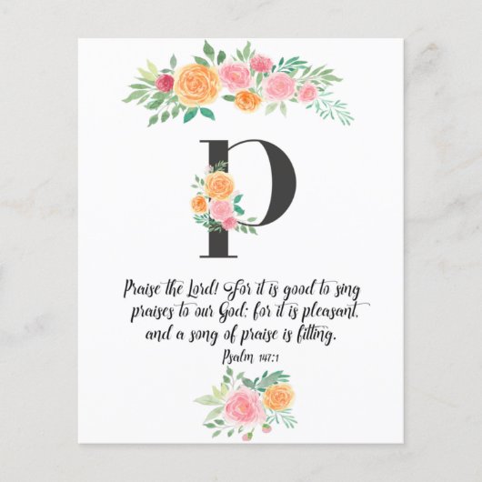 Psalm 147:1, Letter P, waterverf scriptkaart (Voorkant)
