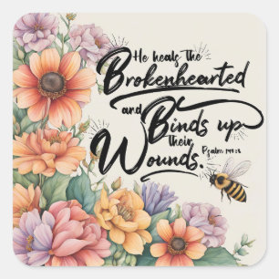 Psalm 147:3 Christelijk Bijbelvers Afbeelding Vierkante Sticker