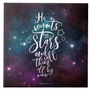 Psalm 147:4 Hij telt de Stars Bijbel Tegeltje