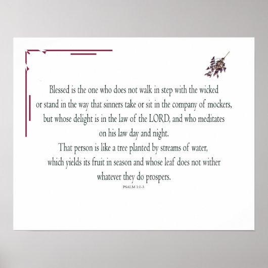 Psalm 1:1-3, Blessed is degene die: Poster (Voorkant)