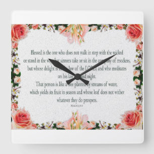 Psalm 1, Floral Lily oil, niet in de schopte lopen Vierkante Klok