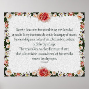 Psalm 1 Kunst - Gezegende Rechtvaardige met Bloemo Poster