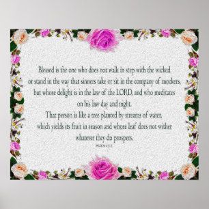 Psalm 1, olieschilderend effect Paarse Floral Poster