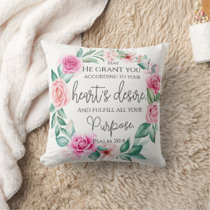 Psalm 20:4 Christelijk Bijbelvers Roze Bloem Kussen
