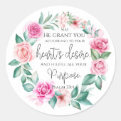 Psalm 20:4 Christelijk Bijbelvers Roze Bloem Ronde Sticker (Voorkant)