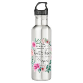 Psalm 20:4 Christelijk Bijbelvers Roze Bloem Waterfles