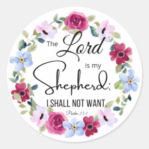 Psalm 23:1 De Heer is mijn Herder Bloemenbijbel Ronde Sticker