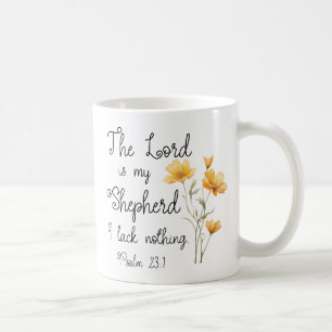 Psalm 23:1 De Heer is mijn herder, gele bloem Koffiemok