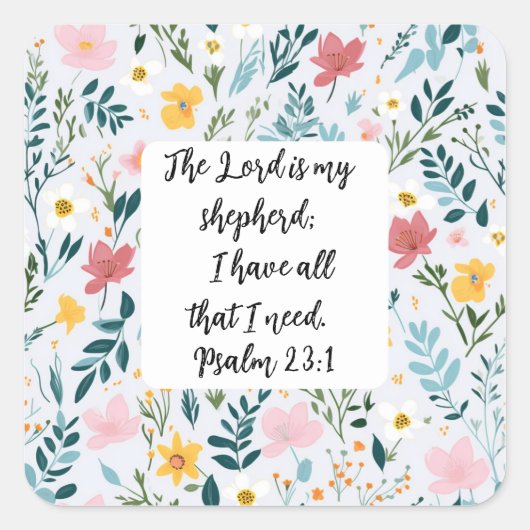 Psalm 23:1 Floral Square Sticker (Voorkant)