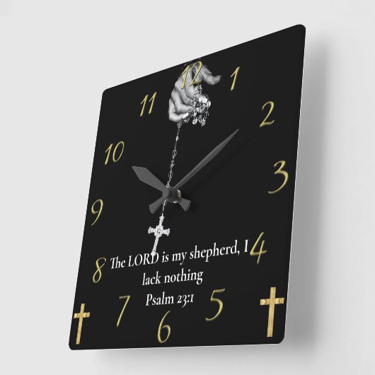 Psalm 23:1 met handkruising vierkante klok (Hoek)